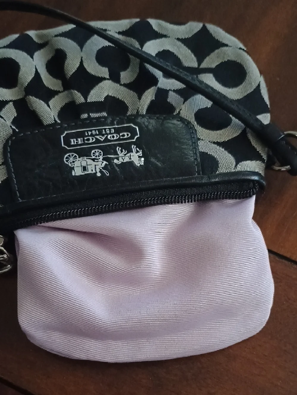 Coach Black and Gray Signature Wristlet with Leather Trim